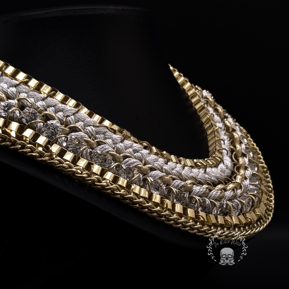 NWOT Grunge Chic Multilayer Chain Statement Bib Necklace - Picture 2 of 6